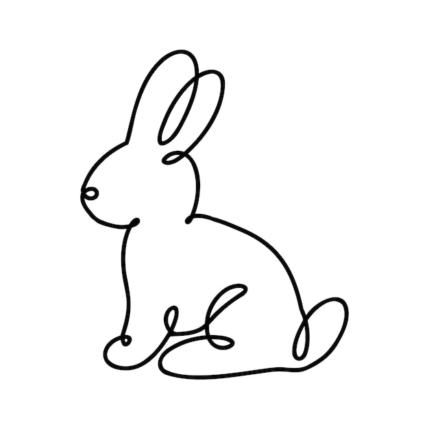 Funny rabbits Easter bunny continuous one line drawing Black and white contour Vector illustration