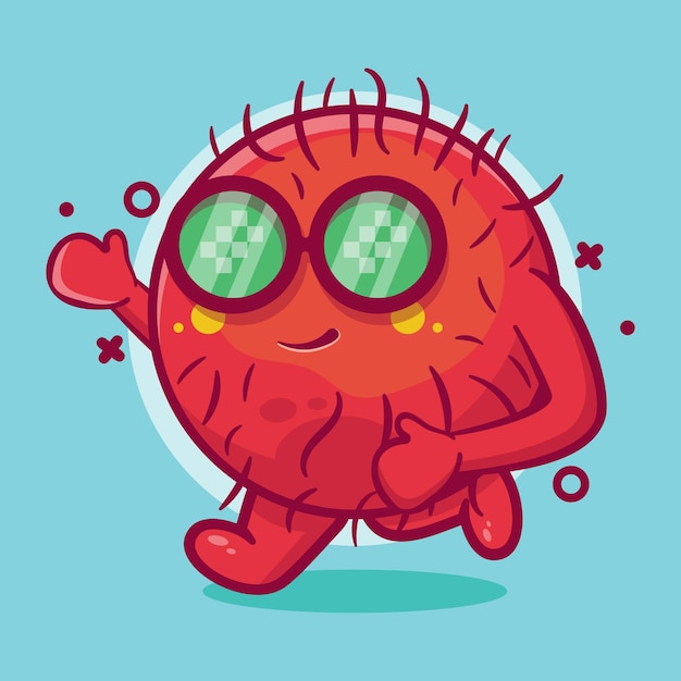 Funny rambutan fruit character mascot running isolated cartoon in flat style design