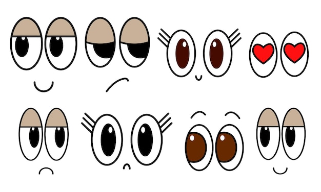 Vector funny retro character emotion eyes with mouth set vector illustration