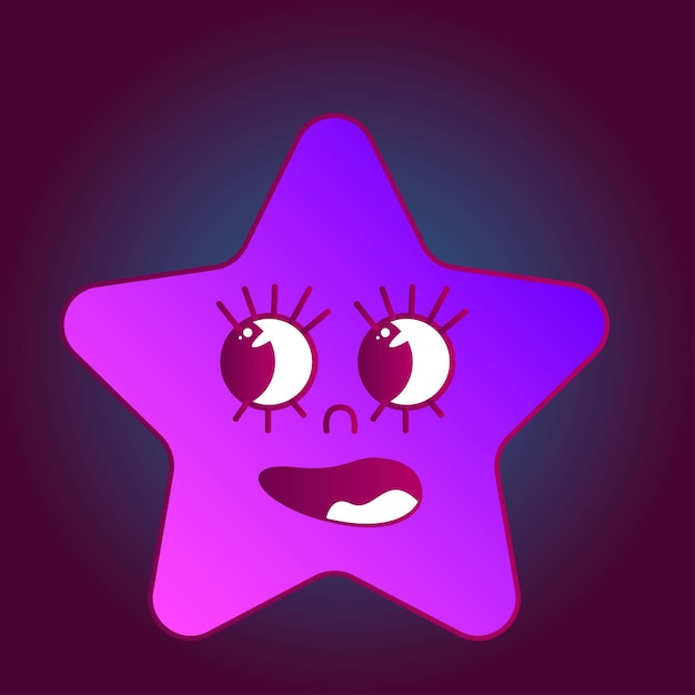 Vector funny retro gradient star character doodle purple face avatar icon design element pattern art