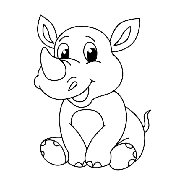 Vector funny rhino cartoon characters vector illustration for kids coloring book