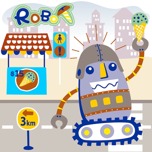 Vector funny robot with ice cream