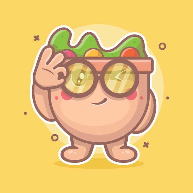 funny salad food character mascot with ok sign hand gesture isolated cartoon in flat style design