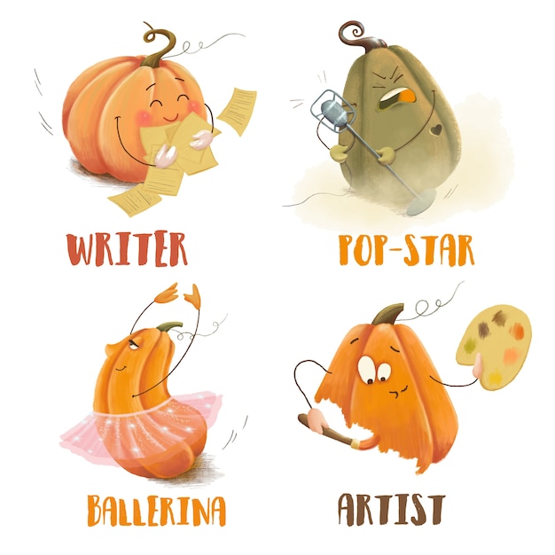 Funny set of pumpkin characters