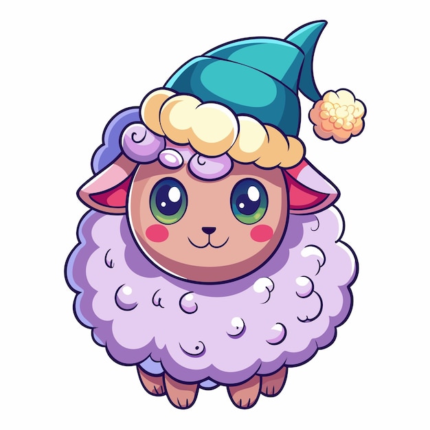 Funny Sheep with Nightcap Cartoon Vector Drawing