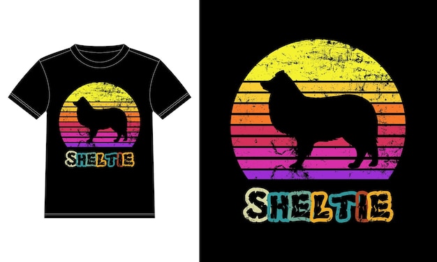 Funny Sheltie Vintage Retro Sunset Silhouette Gifts Dog Lover Dog Owner Essential T-Shirt