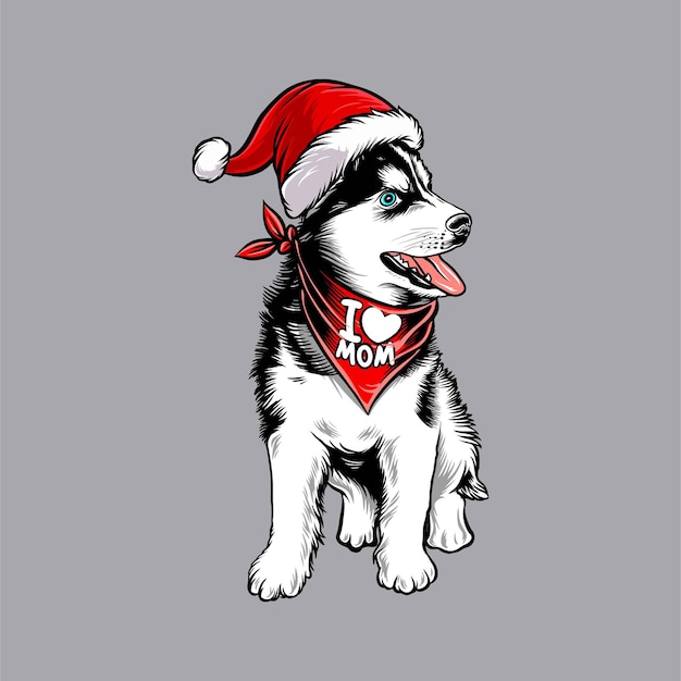 funny Siberian Husky dog wearing santa claus christmas costume