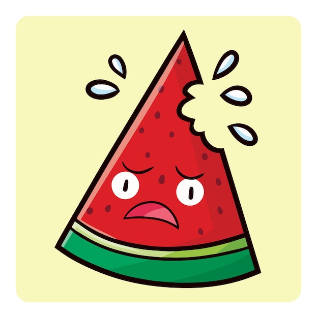 Funny sliced watermelon cartoon character get bitten