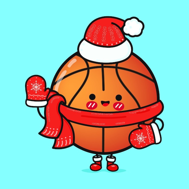 Funny smiling happy basketball and christmas hat