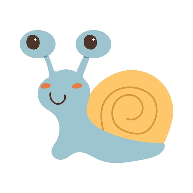 Funny smiling snail isolated on a white background Cute smiling character for childish design