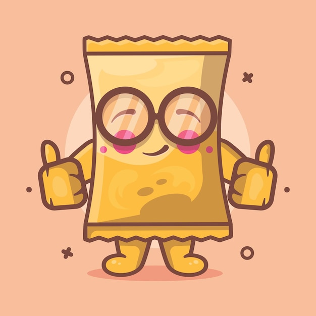 funny snack chip character mascot with thumb up hand gesture isolated cartoon in flat style design