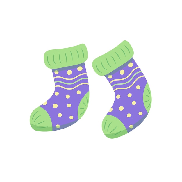 Funny socks Funny pair of warm purple socks Polka dots Flat cartoon vector