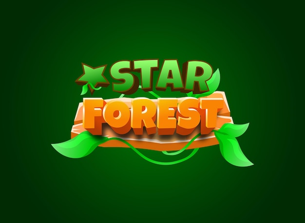 Funny star forest with wooden frame editable game logo title text effect