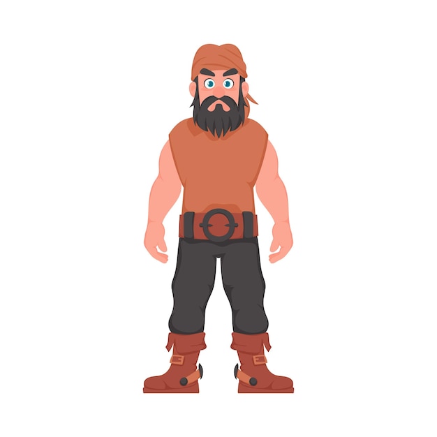 Vector funny and strict man pirate guy in a pirate costume cartoon style