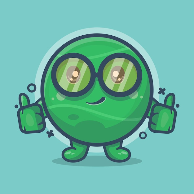 Funny tennis ball character mascot with thumb up hand gesture isolated cartoon in flat style design