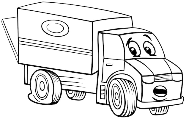 Vector funny truck car cartoon illustration coloring page