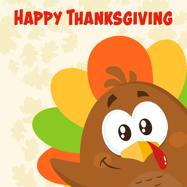 Funny Turkey Bird Cartoon Character Waving From A Corner. Vector Illustration Flat Design