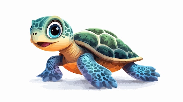 Funny Underwater Cute Turtle Vector Illustration