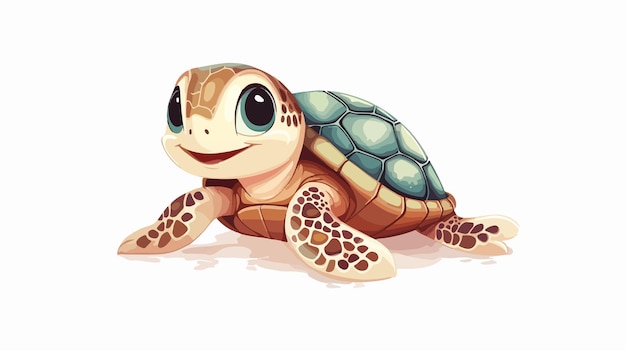 Funny Underwater Cute Turtle Vector Illustration