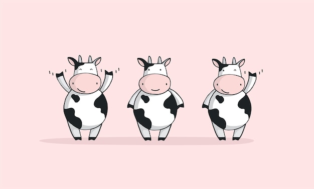 Funny vector cows illustration with different pose and emotions