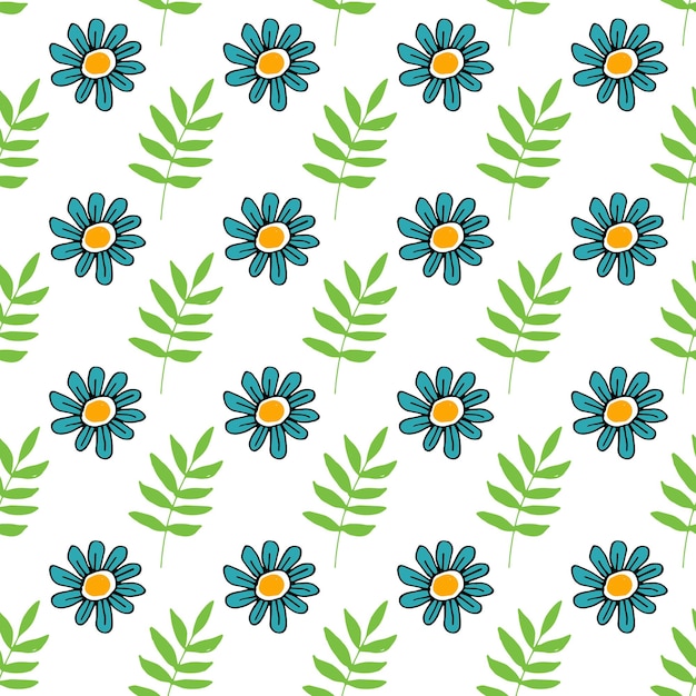 Funny vector plant pattern blue flower and twig