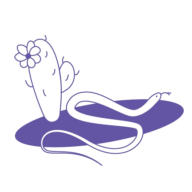 Funny vector print sticker blue desert snake and cactus