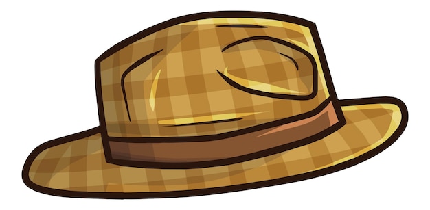 Funny vintage flat brown hat with square pattern cartoon illustration