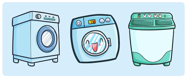 Funny washing machine collection in simple doodle style