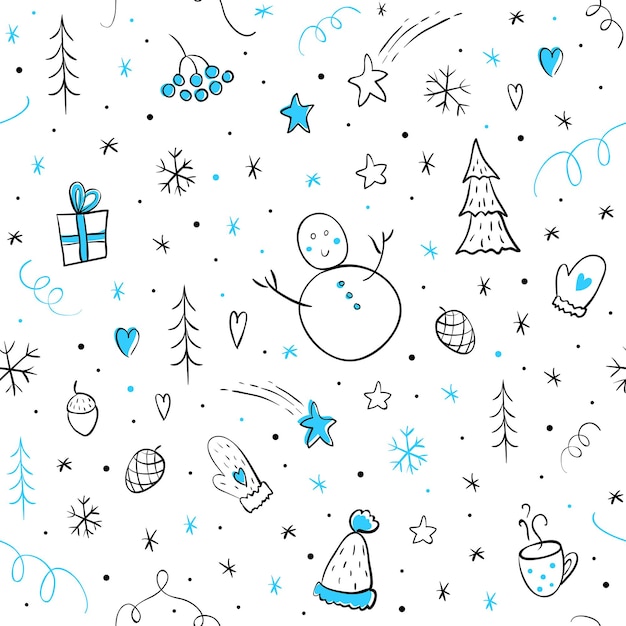 Funny winter line seamless pattern New year and christmas background