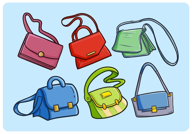 Funny women bag collection in simple doodle style