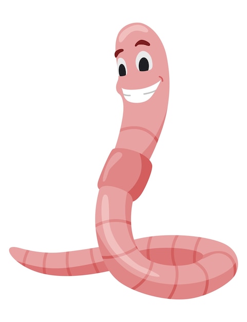 Funny worm Pink happy crawler creeps and smiles Earth worm cartoon character wildlife nature Insect for kids illustration