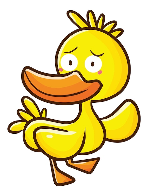 Funny yellow duck with awkward face cartoon illustration