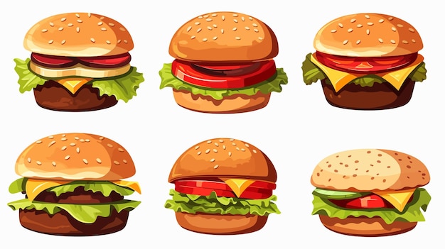 Funny and Yummy Hamburger Set Ready to Eat Vector Illustration