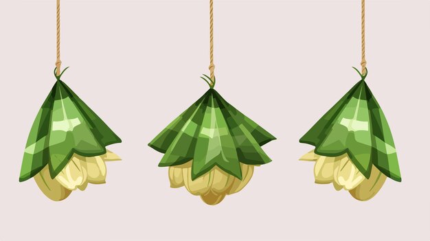 Vector funny and yummy hanging ketupat for eid mubarak festive islamic celebration