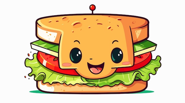 Funny and Yummy Sandwich in Cartoon Style Vector Illustration