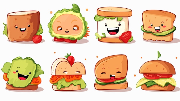 Funny and Yummy Sandwich in Cartoon Style Vector Illustration