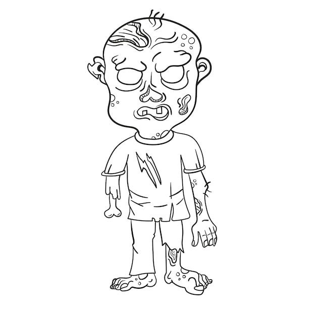 Funny zombie. Page for coloring book. Vector illustration isolated on a white background