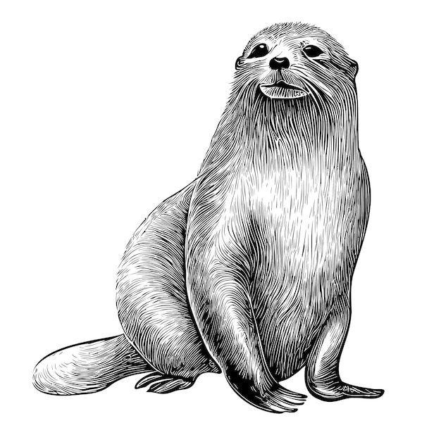 Fur seal sketch hand drawn in doodle style illustration