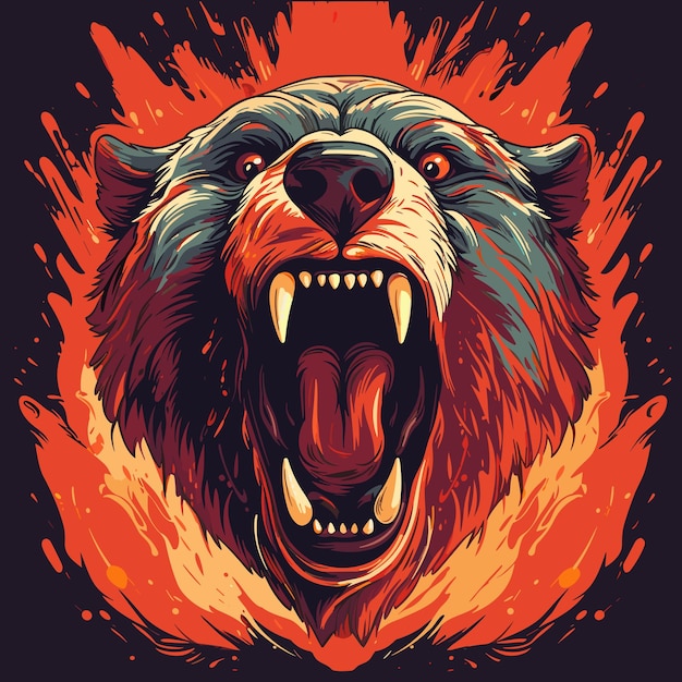 Furious angry face of terrible bear with open mouth and terrible teeth Vector illustration Great for use as logo element icon as a tattoo or as symbol of strength and aggressiveness