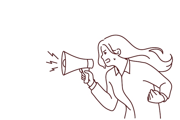 Furious woman scream in megaphone