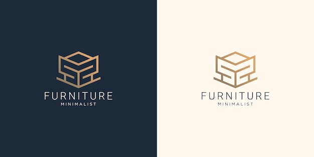 Furniture abstract logo with creative geometric line style design for furniture store inspiration