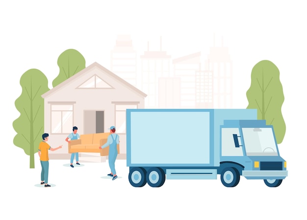 Furniture delivery service concept vector flat illustration