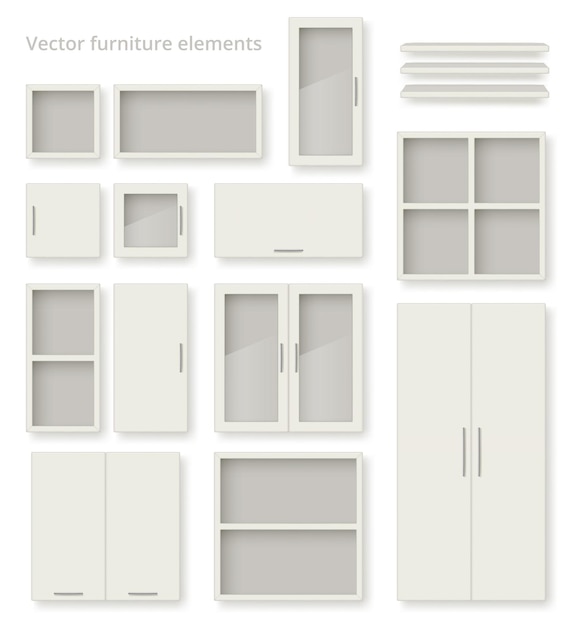 Vector furniture elements tables shelves wardrobe bed decent vector realistic modular furniture