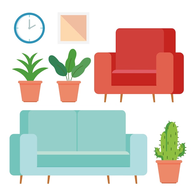 Furniture and home accessories icons set.