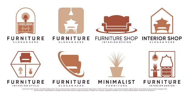 Furniture icon set logo design with creative element and modern concept Premium Vector