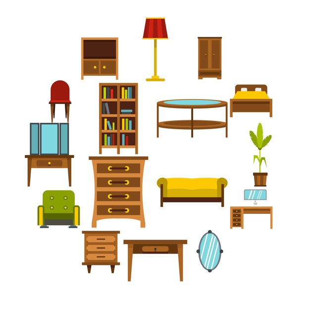 Vector furniture icons set, flat style