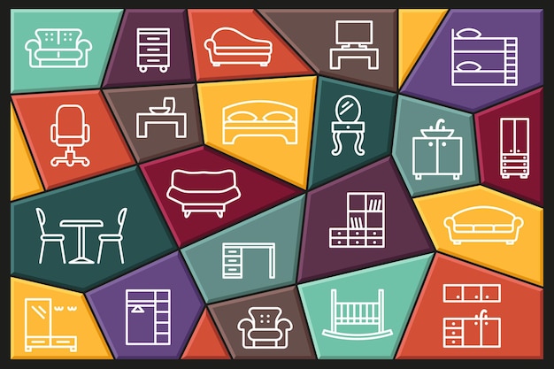 Furniture icons set Line colored symbols Vector icons with editable stroke