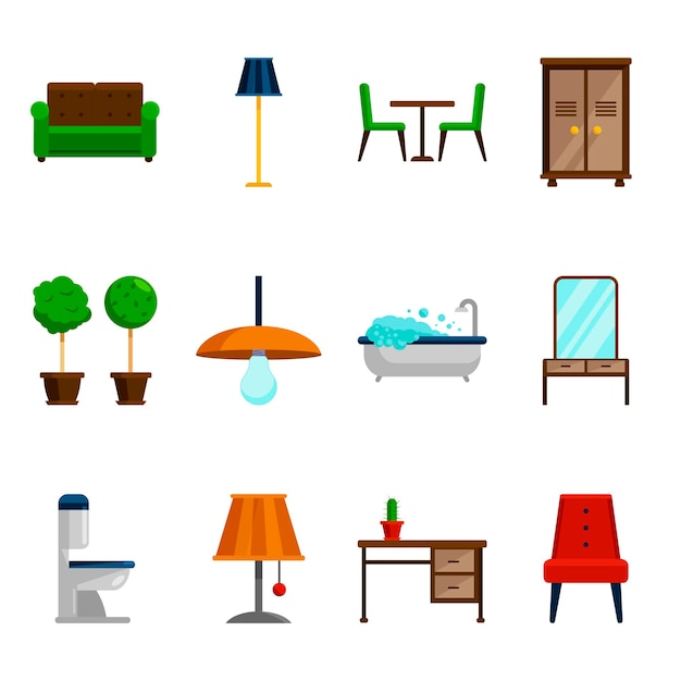 Furniture icons set for rooms of house