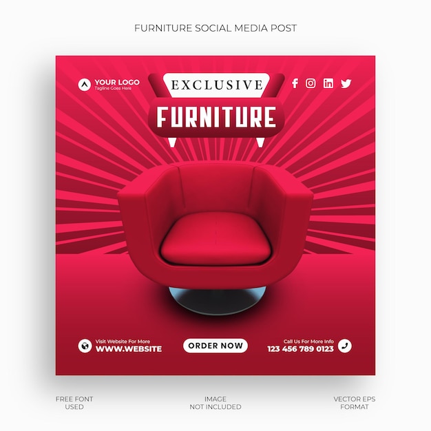 Furniture instagram post or social media banner design template premium vector eps