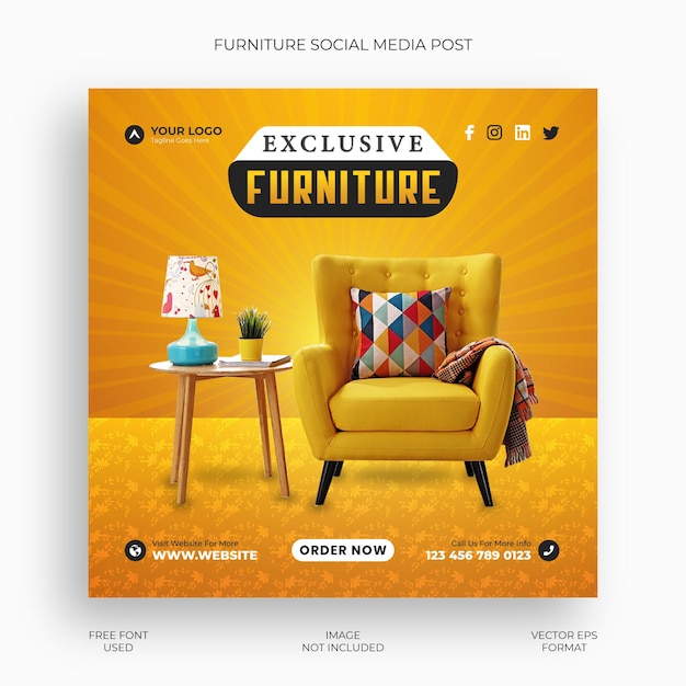 Furniture instagram post or social media banner design template premium vector